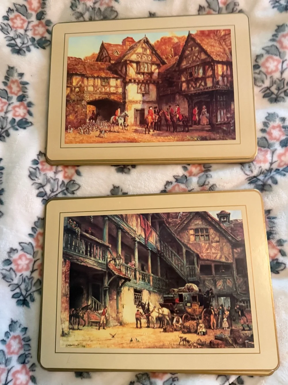 Vintage Equestrian Horse Foxhunt Scene British Cork Placemat set 6